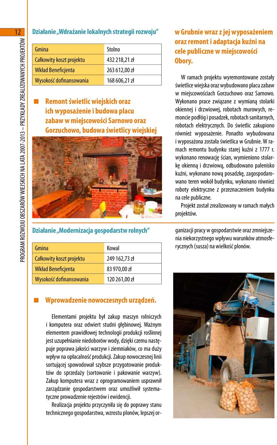 cele publiczne w miejscowości Obory. W ramach projektu wyremontowane zostały świetlice wiejska oraz wybudowano placu zabaw w miejscowościach Gorzuchowo oraz Sarnowo.