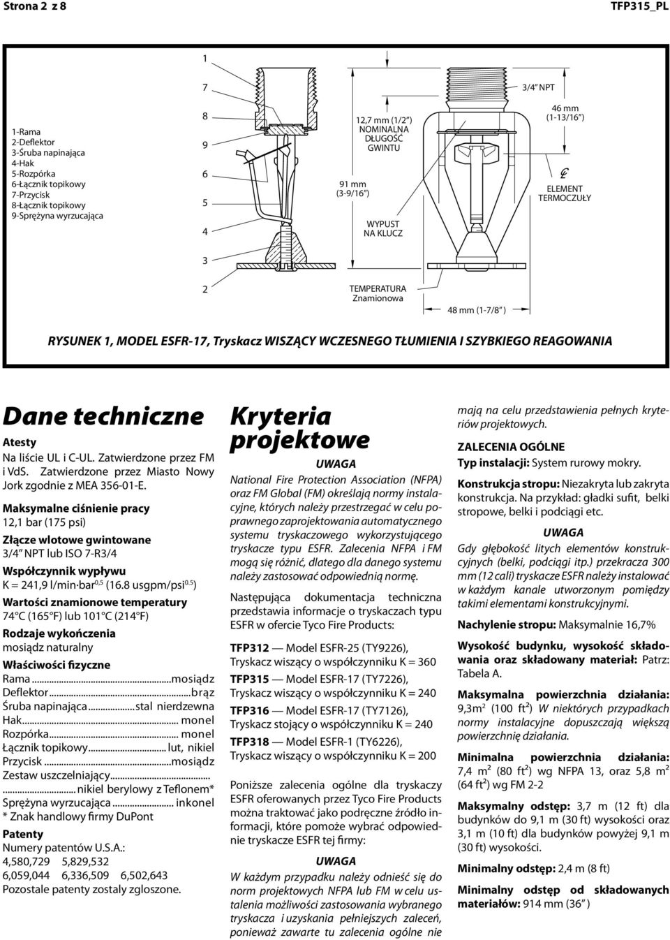 (3-9/16 ) ) WRENCH WYPUST NA FLATS KLUCZ 1-13/16" 46 (46,0 (1-13/16 ) ) THERMAL ELEMENT TERMOCZUŁY SENSING ELEMENT 3 2 TEMPERATURE TEMPERATURA Znaionowa RATING 1-7/8" 48 (4 (1-7/8 ) ) RYSUNEK FIGURE