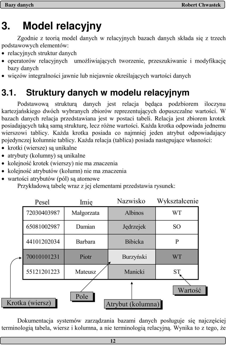 - - nu 7 - - #* ( bazach danych relacja przedstawiana jest w postaci tabeli.