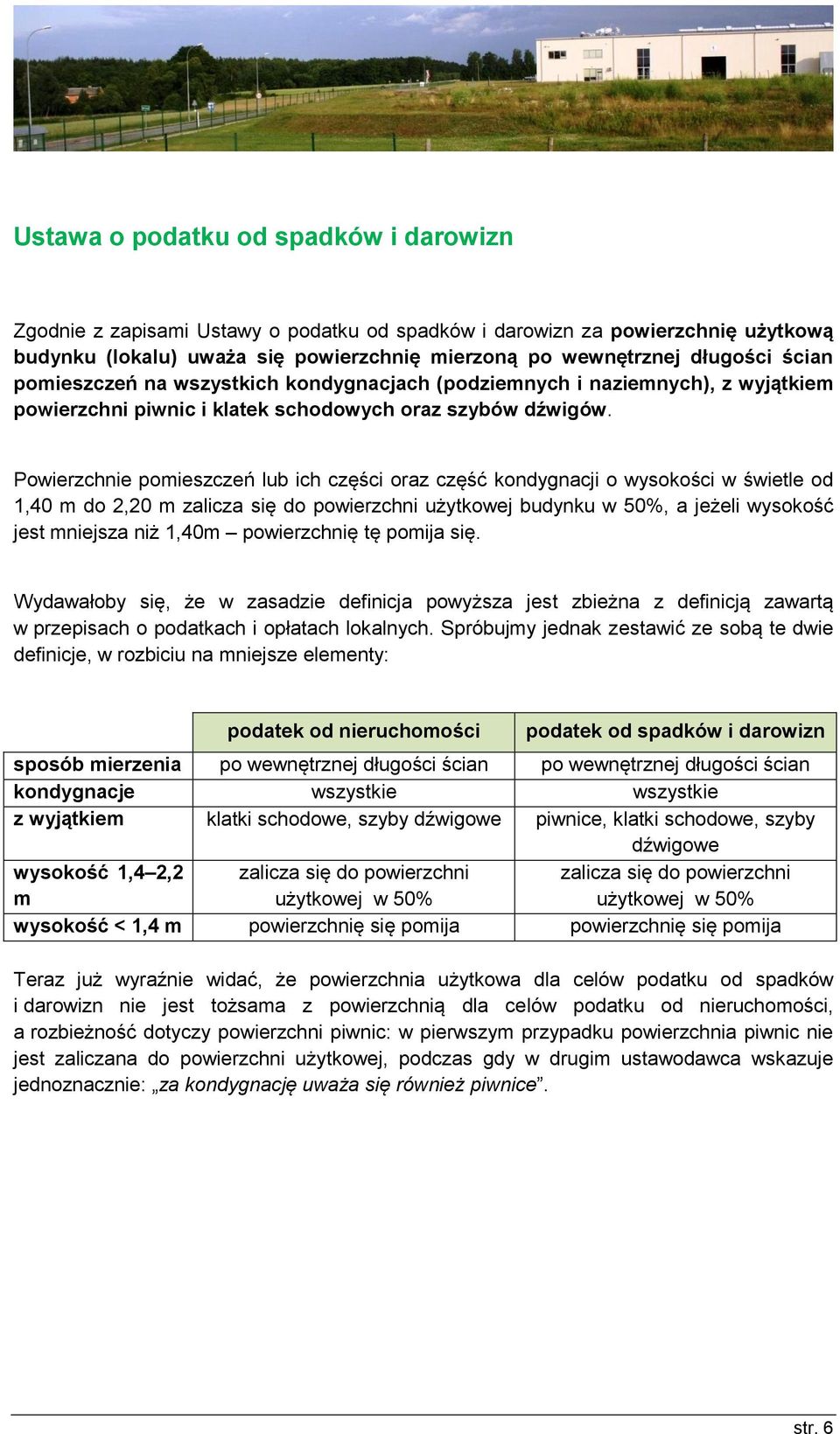 Powierzchnie pomieszczeń lub ich części oraz część kondygnacji o wysokości w świetle od 1,40 m do 2,20 m użytkowej budynku w 50%, a jeżeli wysokość jest mniejsza niż 1,40m powierzchnię tę pomija się.