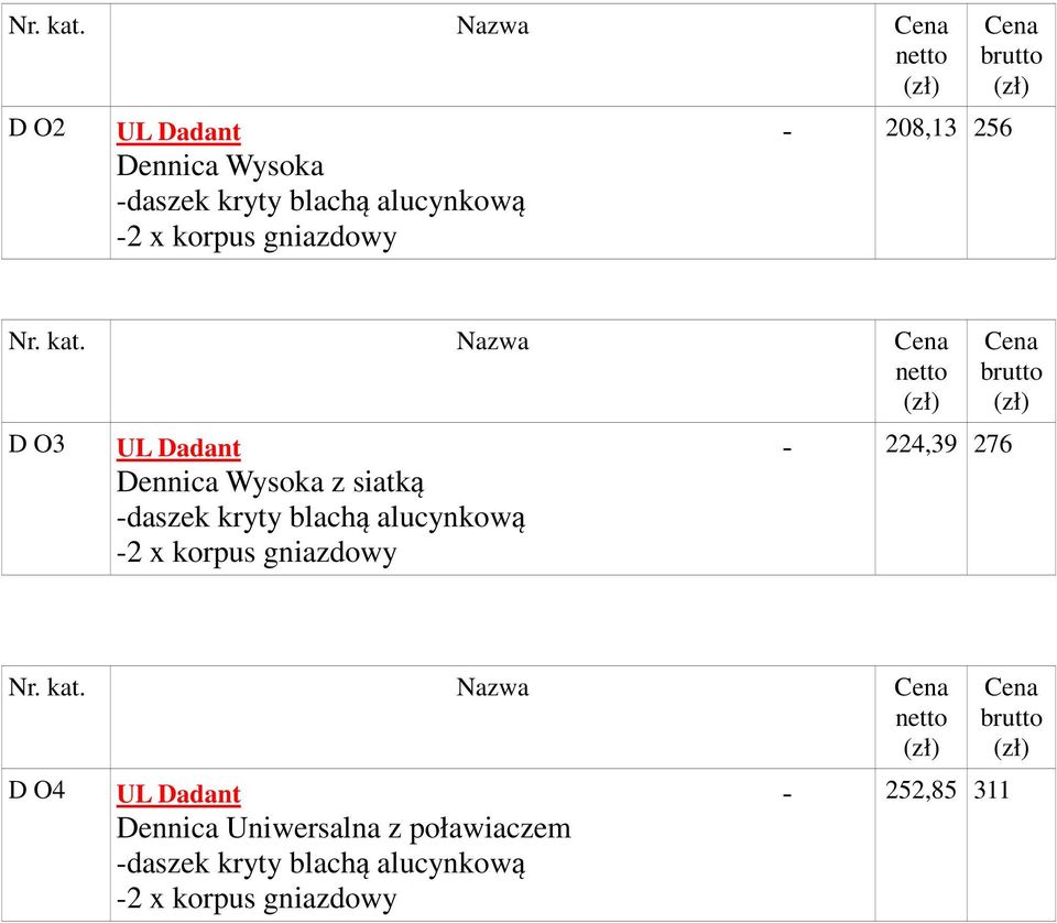 Nazwa D O3 UL Dadant - Dennica Wysoka z siatką