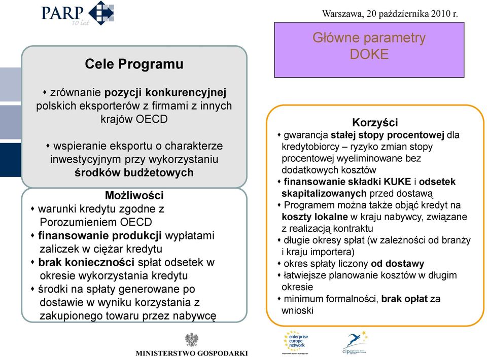 warunki kredytu zgodne z Porozumieniem OECD finansowanie produkcji wypłatami zaliczek w ciężar kredytu brak konieczności spłat odsetek w okresie wykorzystania kredytu środki na spłaty generowane po