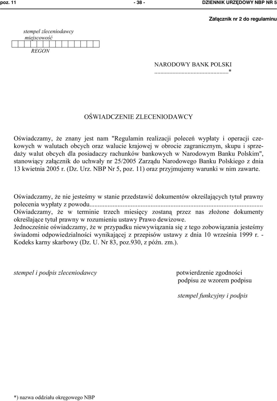 URZĘDOWY NBP NR