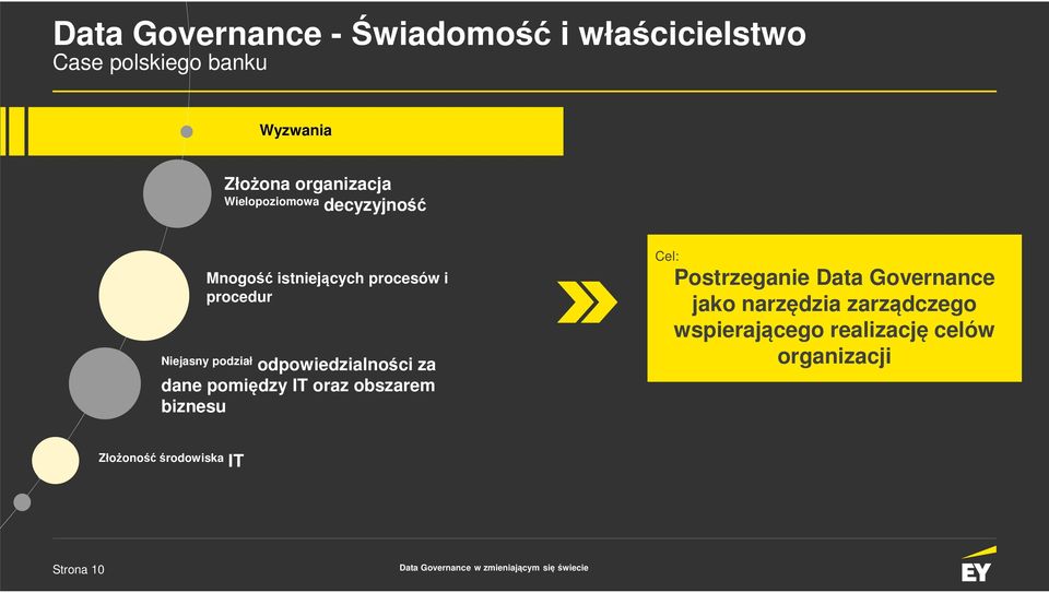 odpowiedzialności za dane pomiędzy IT oraz obszarem biznesu Cel: Postrzeganie Data Governance