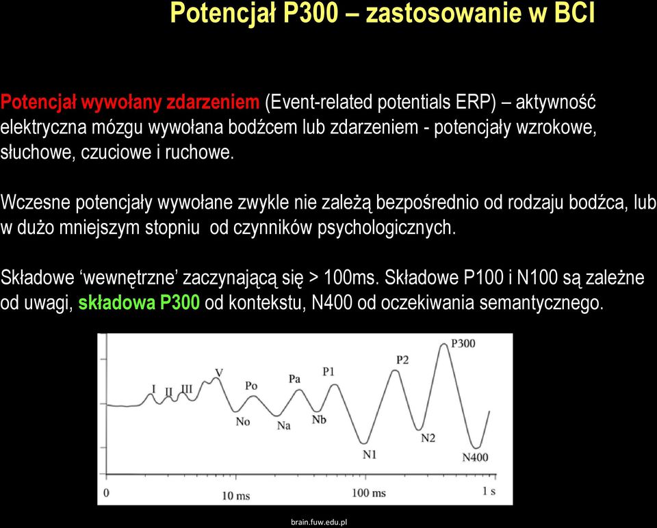 Wczesne potencjały wywołane zwykle nie zależą bezpośrednio od rodzaju bodźca, lub w dużo mniejszym stopniu od czynników