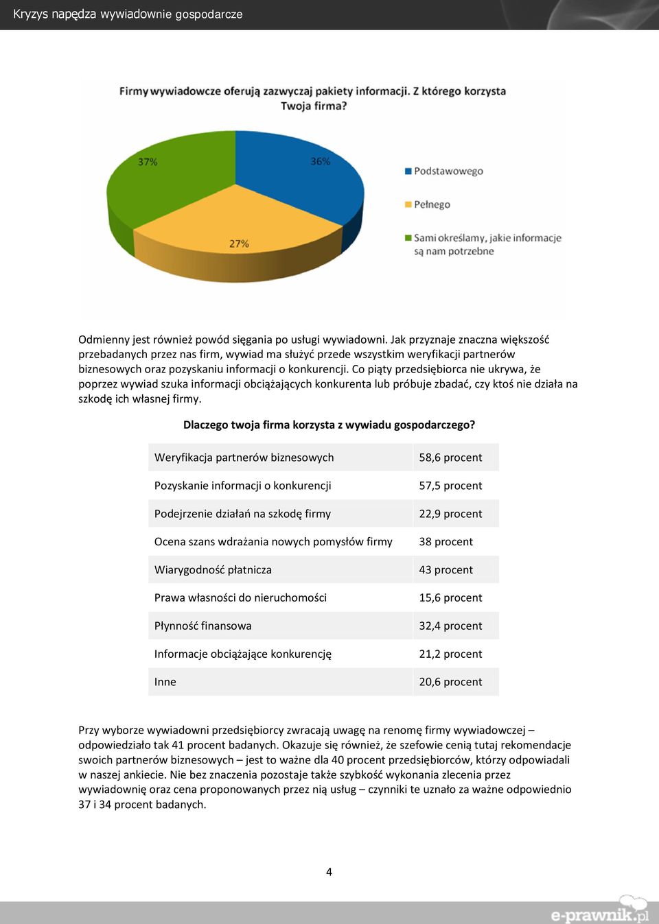 Co piąty przedsiębiorca nie ukrywa, że poprzez wywiad szuka informacji obciążających konkurenta lub próbuje zbadać, czy ktoś nie działa na szkodę ich własnej firmy.