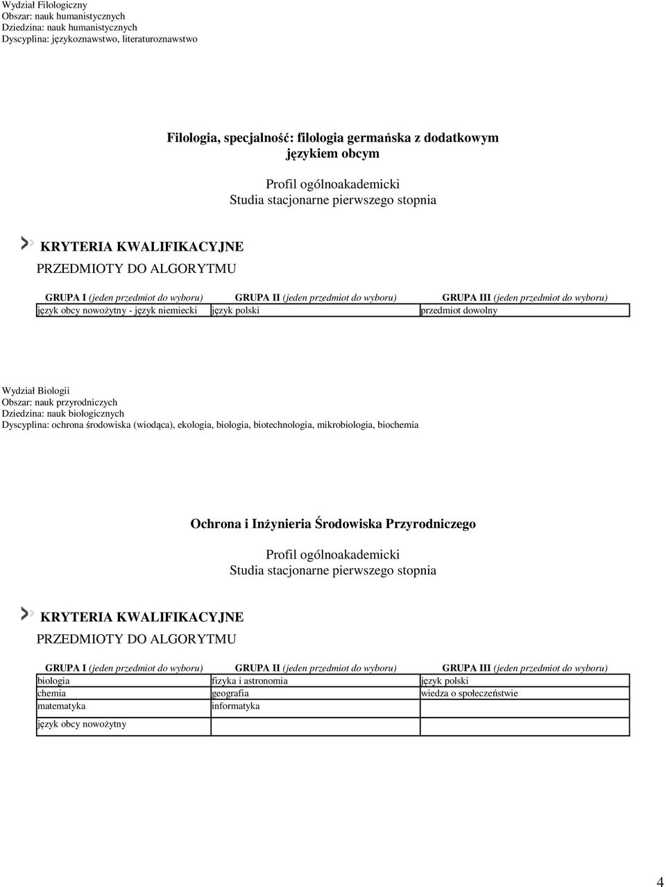 Biologii Obszar: nauk przyrodniczych Dziedzina: nauk biologicznych Dyscyplina: ochrona środowiska (wiodąca), ekologia, biologia,