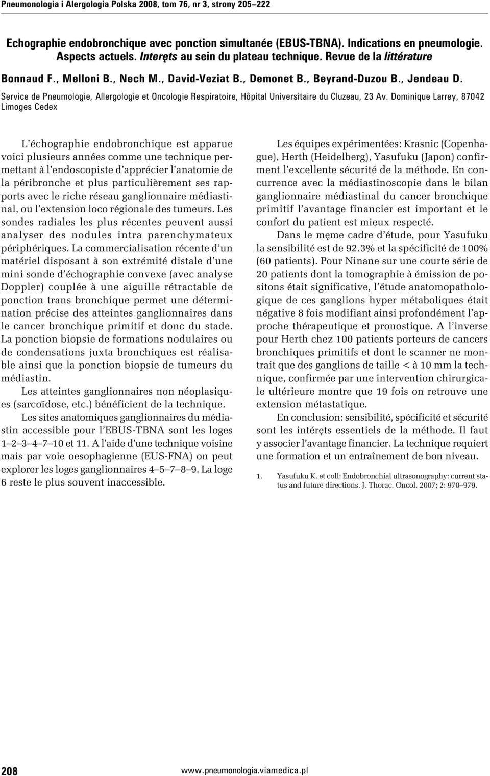 Service de Pneumologie, Allergologie et Oncologie Respiratoire, Hôpital Universitaire du Cluzeau, 23 Av.