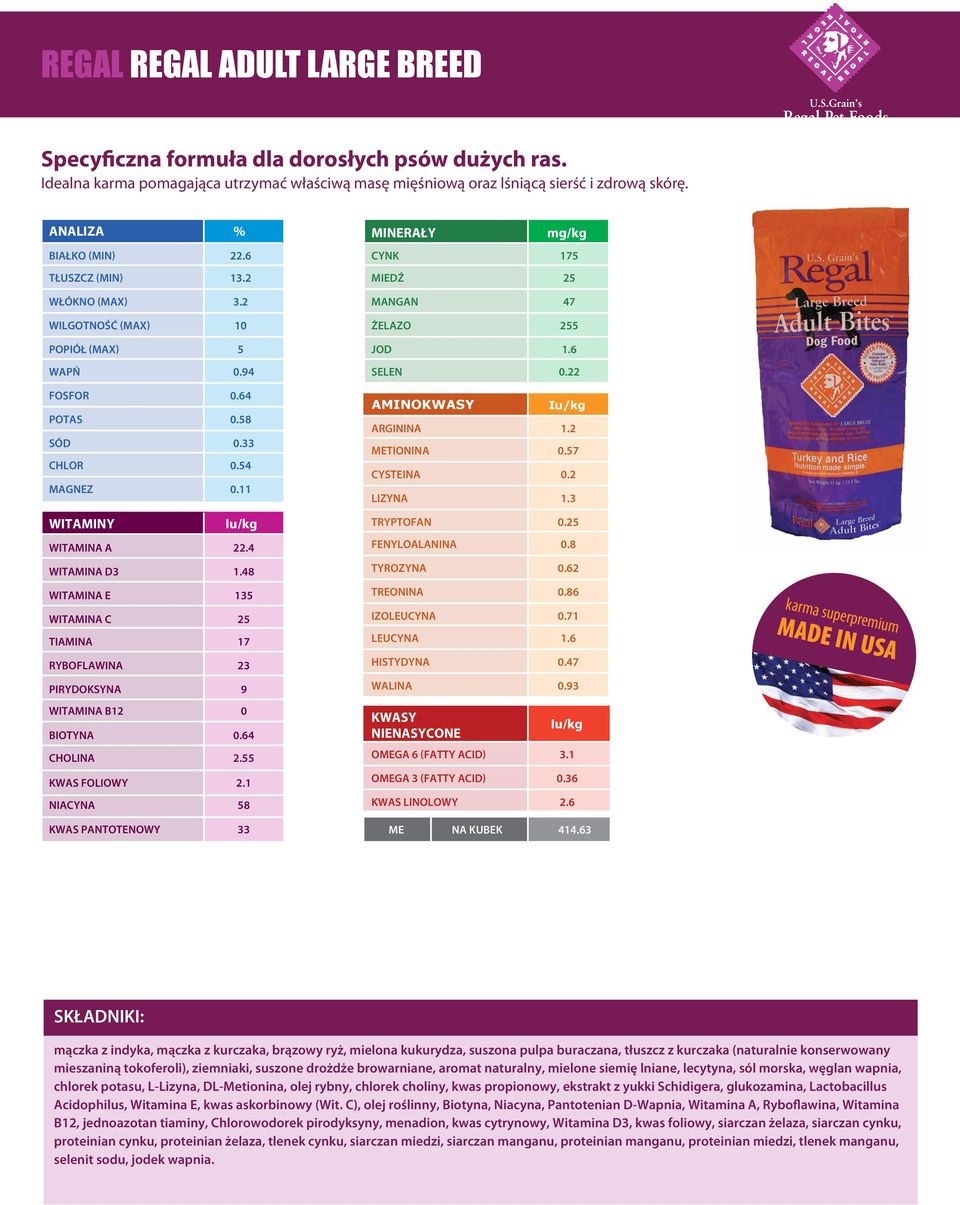 62 WITAMINA E 135 TREONINA 0.86 WITAMINA C 25 IZOLEUCYNA 0.71 TIAMINA 17 LEUCYNA 1.6 RYBOFLAWINA 23 HISTYDYNA 0.47 PIRYDOKSYNA 9 WALINA 0.93 WITAMINA B12 0 BIOTYNA 0.64 CHOLINA 2.55 KWAS FOLIOWY 2.