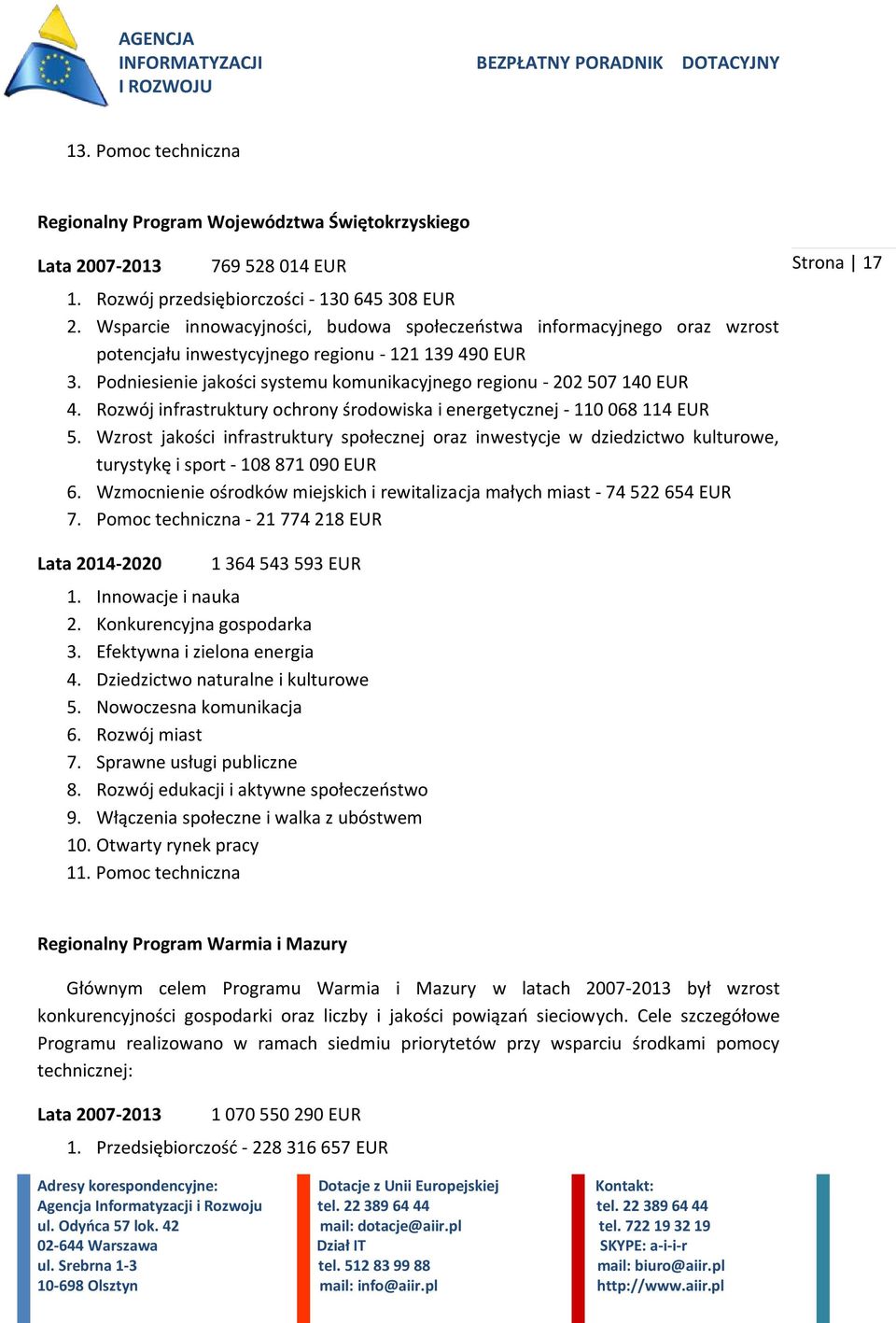 Podniesienie jakości systemu komunikacyjnego regionu - 202 507 140 EUR 4. Rozwój infrastruktury ochrony środowiska i energetycznej - 110 068 114 EUR 5.