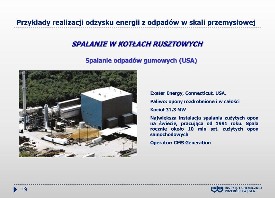 rozdrobnione i w całości Kocioł 31,3 MW Największa instalacja spalania zużytych opon na świecie,