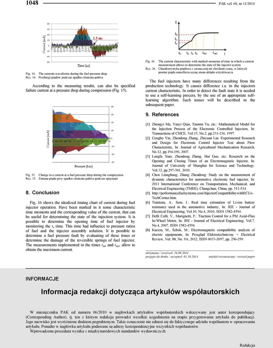 Przebiegi prądów podczas spadku ciśnienia paliwa According to the measuring results, can also be specified failure current at a pressure drop during compression (Fig. 15). Fig. 16.