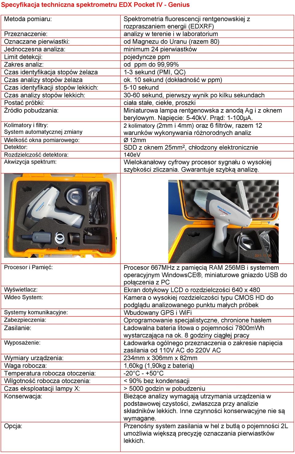 stopów żelaza 1-3 sekund (PMI, QC) Czas analizy stopów żelaza ok.