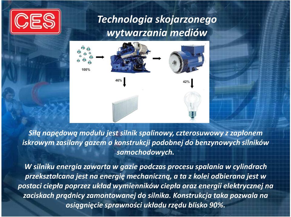 W silniku energia zawarta w gazie podczas procesu spalania w cylindrach przekształcana jest na energię mechaniczną, a ta z kolei