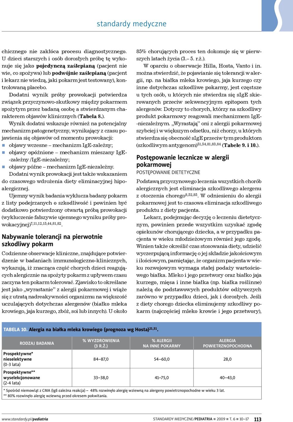 kontrolowaną placebo. Dodatni wynik próby prowokacji potwierdza związek przyczynowo skutkowy między pokarmem spożytym przez badaną osobę a stwierdzanym charakterem objawów klinicznych (Tabela 8.).