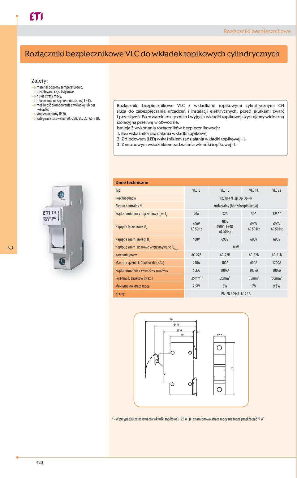 Rozłączniki bezpiecznikowe VL z wkładkami topikowymi cylindrycznymi H służą do zabezpieczania urządzeń i instalacji elektrycznych, przed skutkami zwarć i przeciążeń.