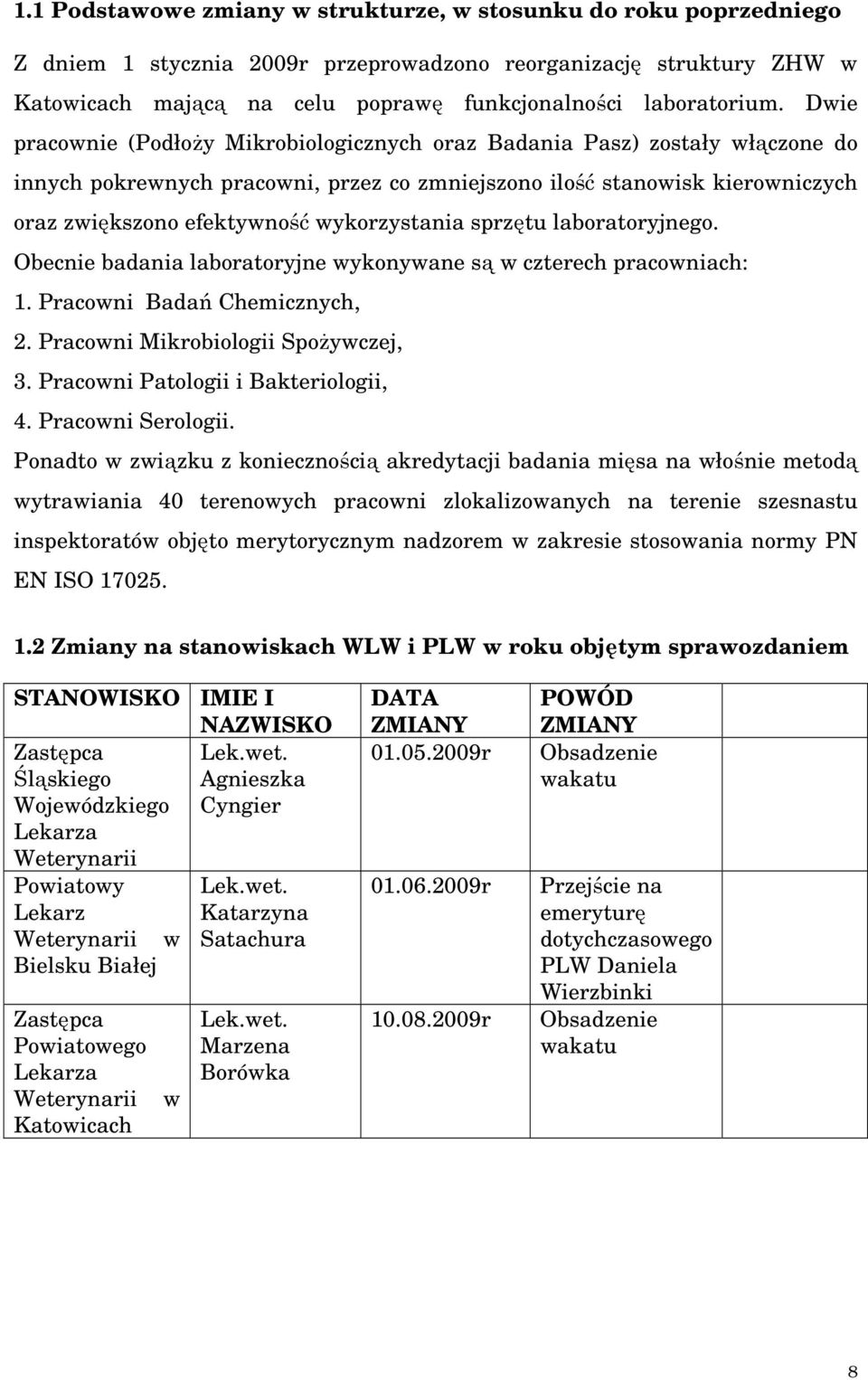 wykorzystania sprzętu laboratoryjnego. Obecnie badania laboratoryjne wykonywane są w czterech pracowniach: 1. Pracowni Badań Chemicznych, 2. Pracowni Mikrobiologii Spożywczej, 3.