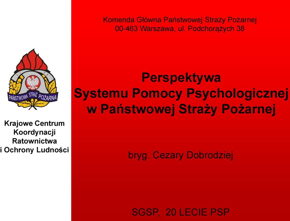 Ochrony Ludności Perspektywa Systemu Pomocy Psychologicznej w