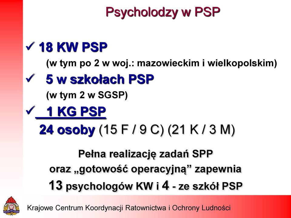 SGSP) 1 KG PSP 24 osoby (15 F / 9 C) (21 K / 3 M) Pełna