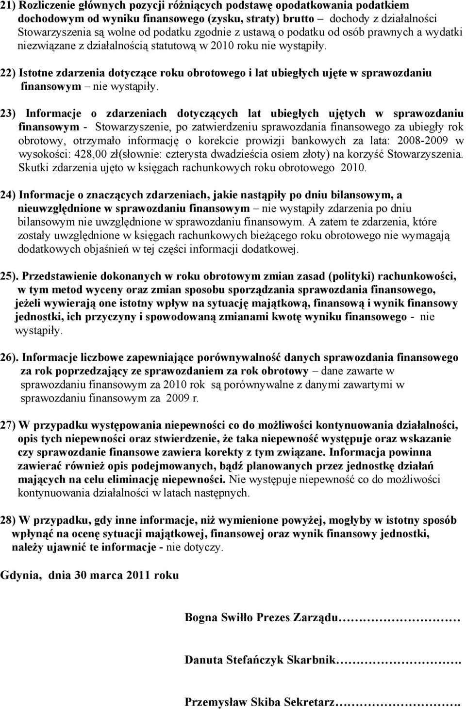 22) Istotne zdarzenia dotyczące roku i lat ubiegłych ujęte w sprawozdaniu finansowym nie wystąpiły.