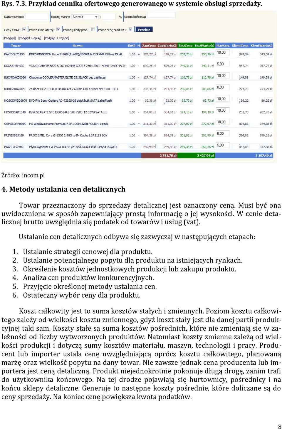 Ustalanie cen detalicznych odbywa się zazwyczaj w następujących etapach: 1. Ustalanie strategii cenowej dla produktu. 2. Ustalanie potencjalnego popytu dla produktu na istniejących rynkach. 3.