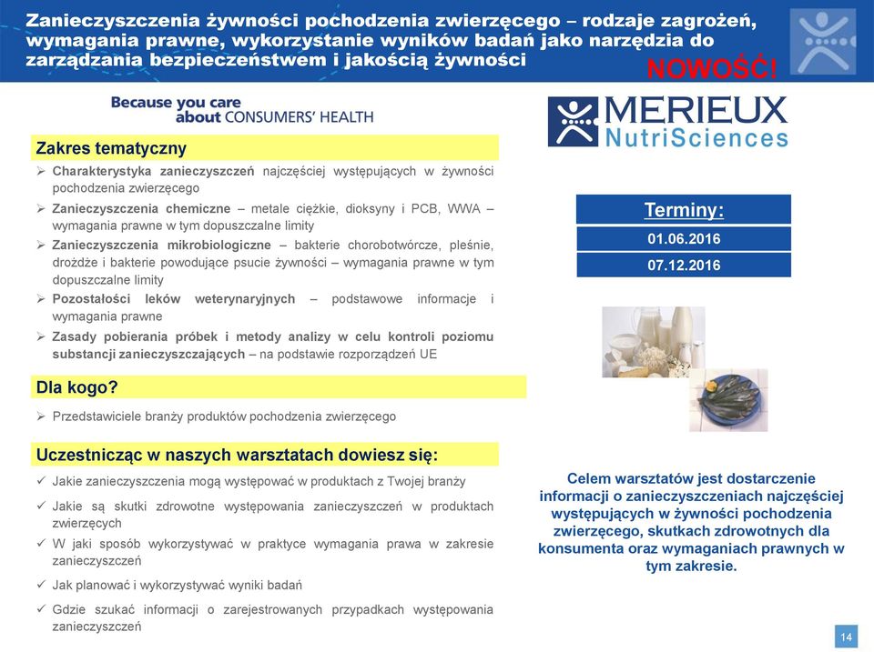 mikrobiologiczne bakterie chorobotwórcze, pleśnie, drożdże i bakterie powodujące psucie żywności wymagania prawne w tym dopuszczalne limity Pozostałości leków weterynaryjnych podstawowe informacje i