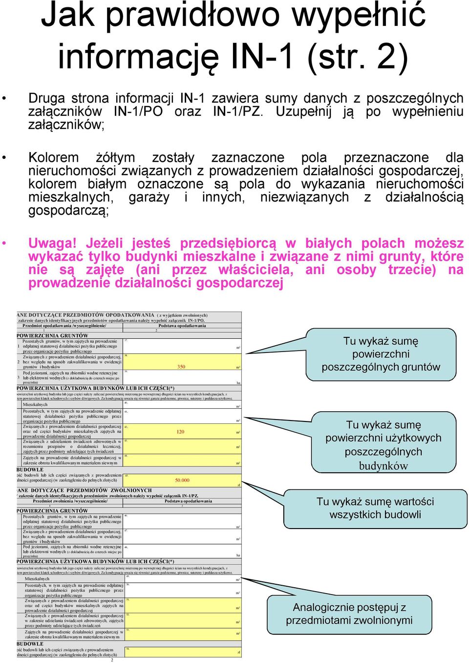 wykazania nieruchomości mieszkalnych, garaży i innych, niezwiązanych z działalnością gospodarczą; Uwaga!