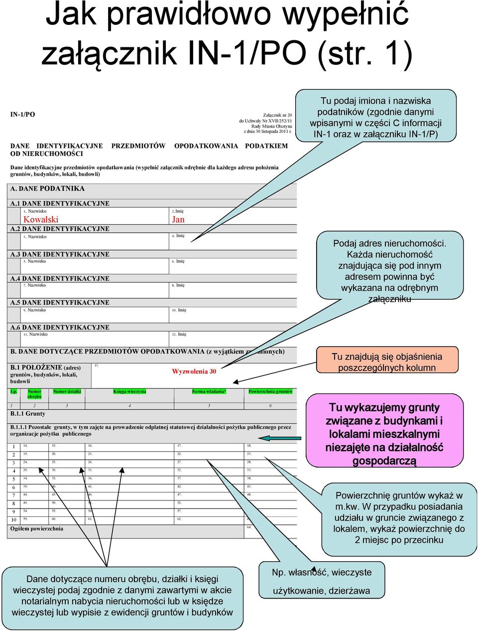identyfikacyjne przedmiotów opodatkowania (wypełnić załącznik odrębnie dla każdego adresu położenia gruntów, budynków, lokali, budowli) A. DANE PODATNIKA A.1 DANE IDENTYFIKACYJNE 1.