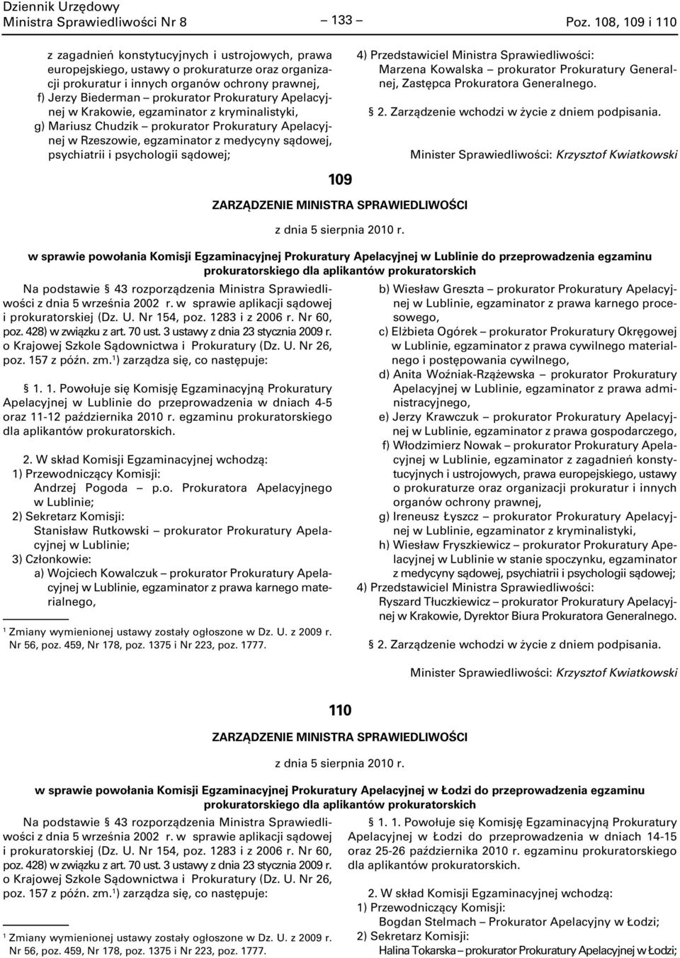 Prokuratury Apelacyjnej w Krakowie, egzaminator z kryminalistyki, g) Mariusz Chudzik prokurator Prokuratury Apelacyjnej w Rzeszowie, egzaminator z medycyny sądowej, psychiatrii i psychologii sądowej;