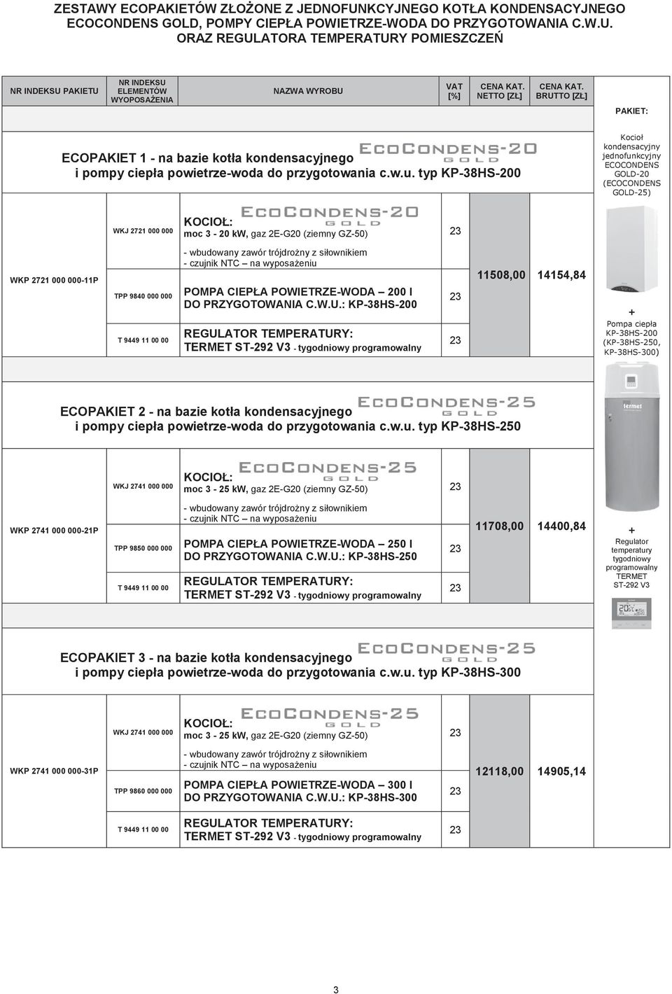 ORAZ REGULATORA TEMPERATURY POMIESZCZEŃ PAKIETU ELEMENTÓW WYOPOSAŻENIA NAZWA WYROBU PAKIET: ECOPAKIET 1 na bazie kotła kondensacyjnego i pompy ciepła powietrzewoda do przygotowania c.w.u.