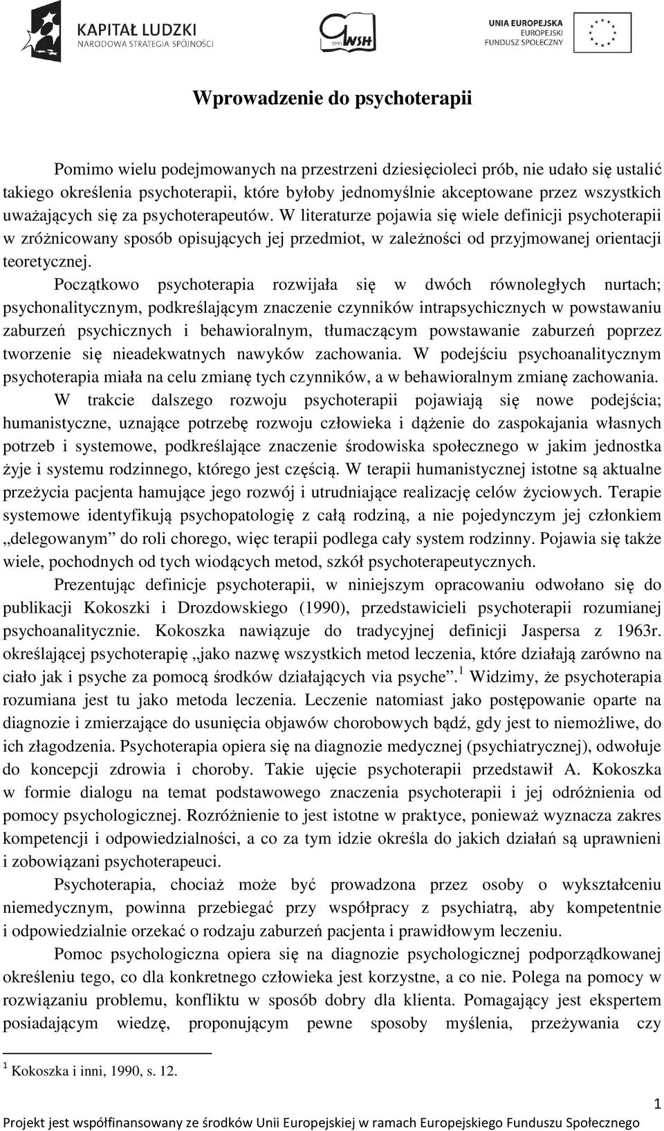 W literaturze pojawia się wiele definicji psychoterapii w zróżnicowany sposób opisujących jej przedmiot, w zależności od przyjmowanej orientacji teoretycznej.