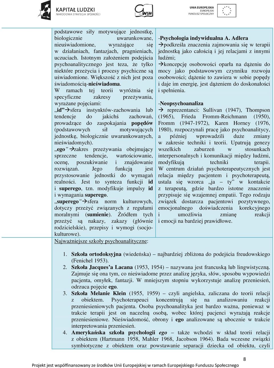 W ramach tej teorii wyróżnia się specyficzne zakresy przeżywania, wyrażane pojęciami: id sfera instynktów-zachowania lub tendencje do jakichś zachowań, prowadzące do zaspokajania popędów