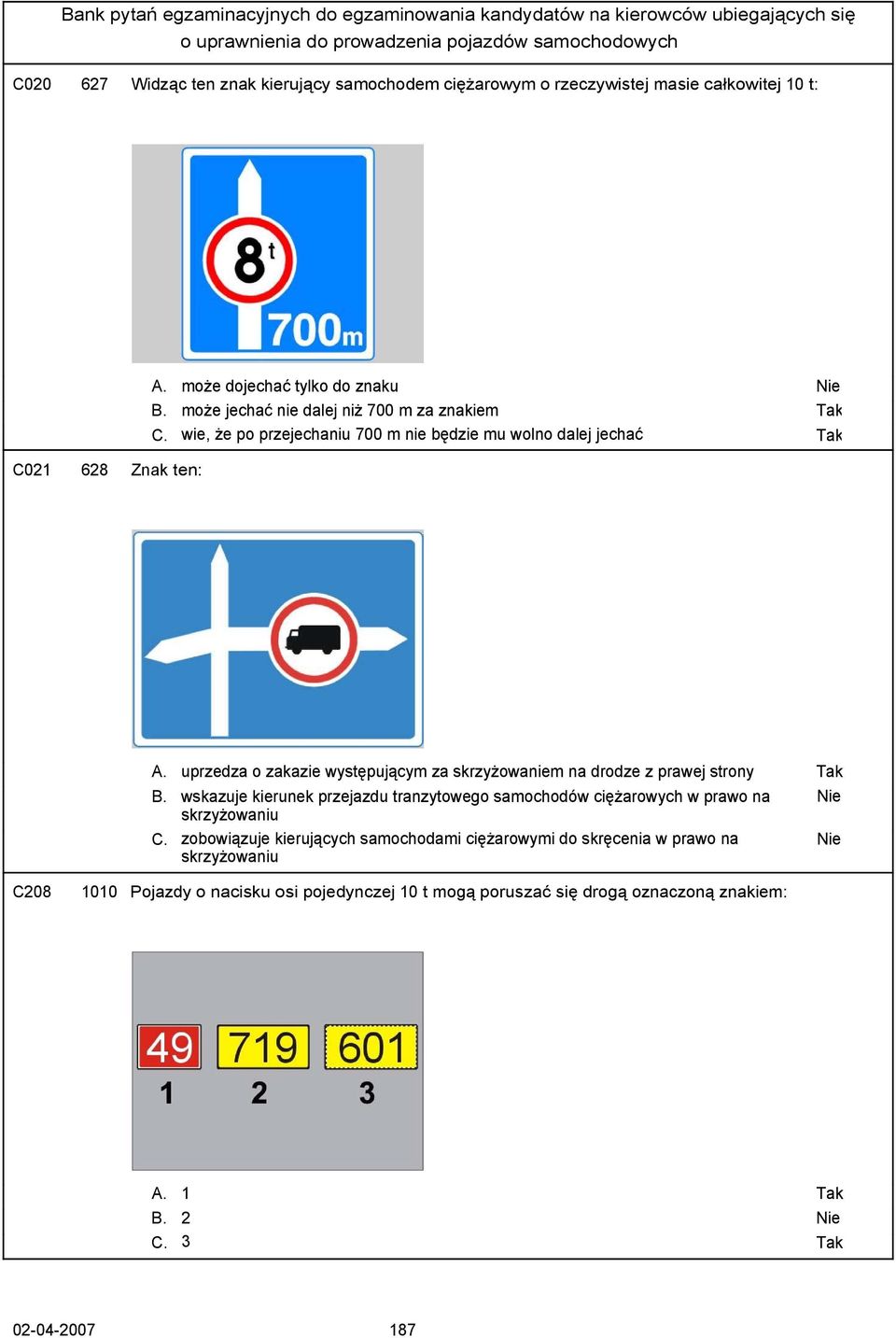 uprzedza o zakazie występującym za skrzyżowaniem na drodze z prawej strony B.