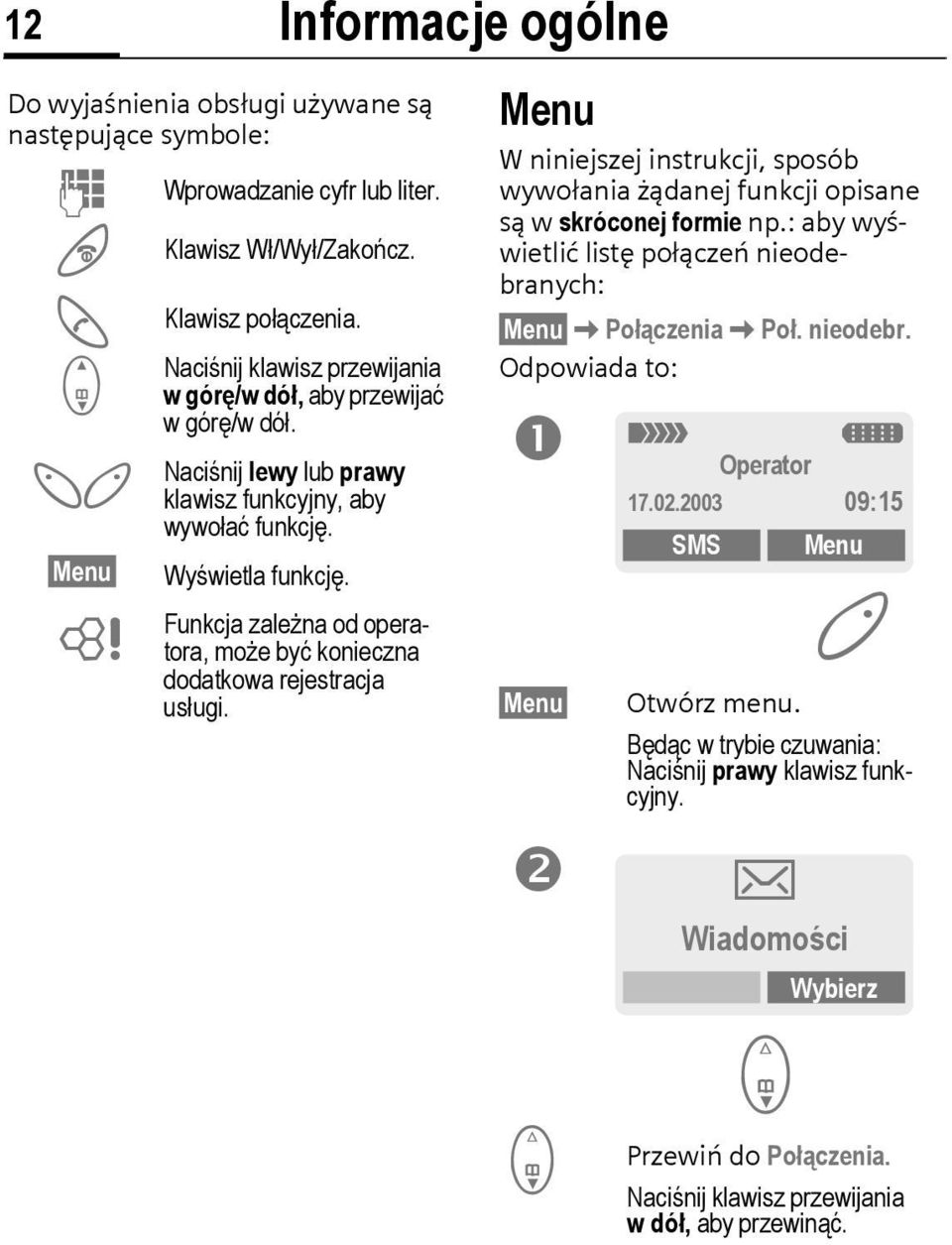 Funkcja zależna od operatora, może być konieczna dodatkowa rejestracja usługi. Menu W niniejszej instrukcji, sposób wywołania żądanej funkcji opisane są w skróconej formie np.