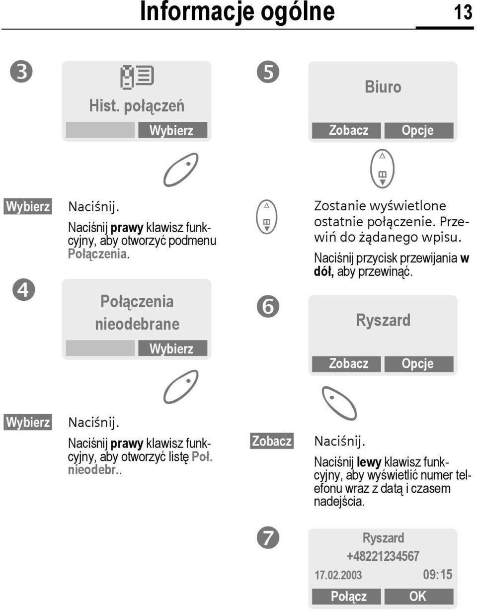 Przewiń do żądanego wpisu. Naciśnij przycisk przewijania w dół, aby przewinąć. Ryszard Wybierz Naciśnij.