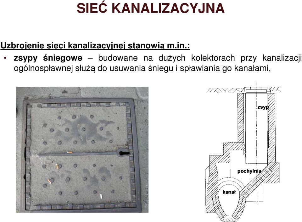 zsypy śniegowe budowane na dużych kolektorach przy kanalizacji