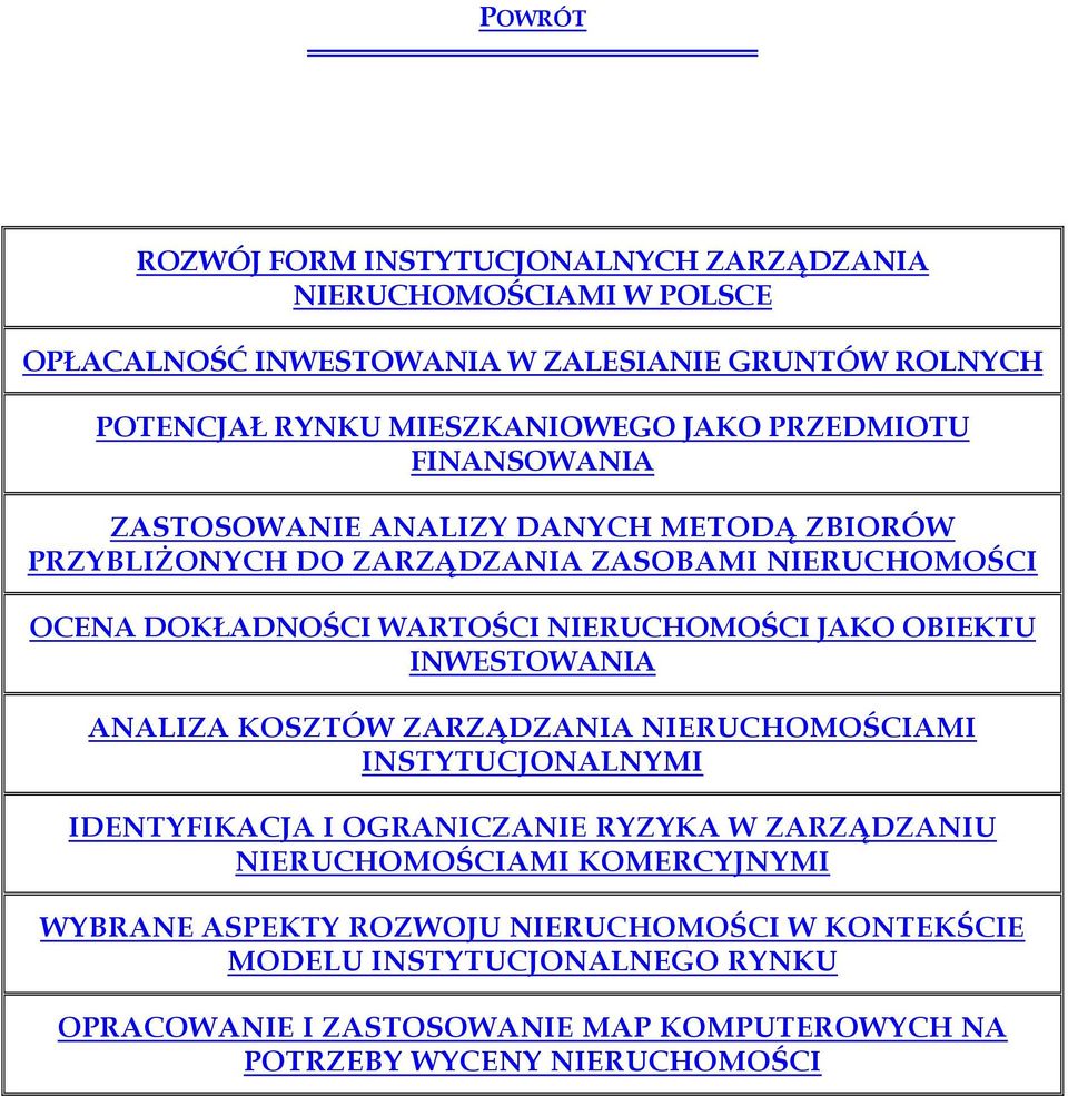 JAKO OBIEKTU INWESTOWANIA ANALIZA KOSZTÓW ZARZĄDZANIA NIERUCHOMOŚCIAMI INSTYTUCJONALNYMI IDENTYFIKACJA I OGRANICZANIE RYZYKA W ZARZĄDZANIU NIERUCHOMOŚCIAMI