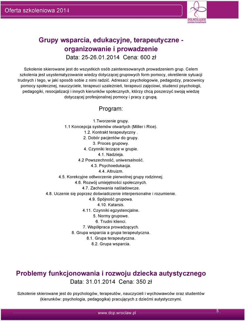 Celem szkolenia jest usystematyzowanie wiedzy dotyczącej grupowych form pomocy, określenie sytuacji trudnych i tego, w jaki sposób sobie z nimi radzić.