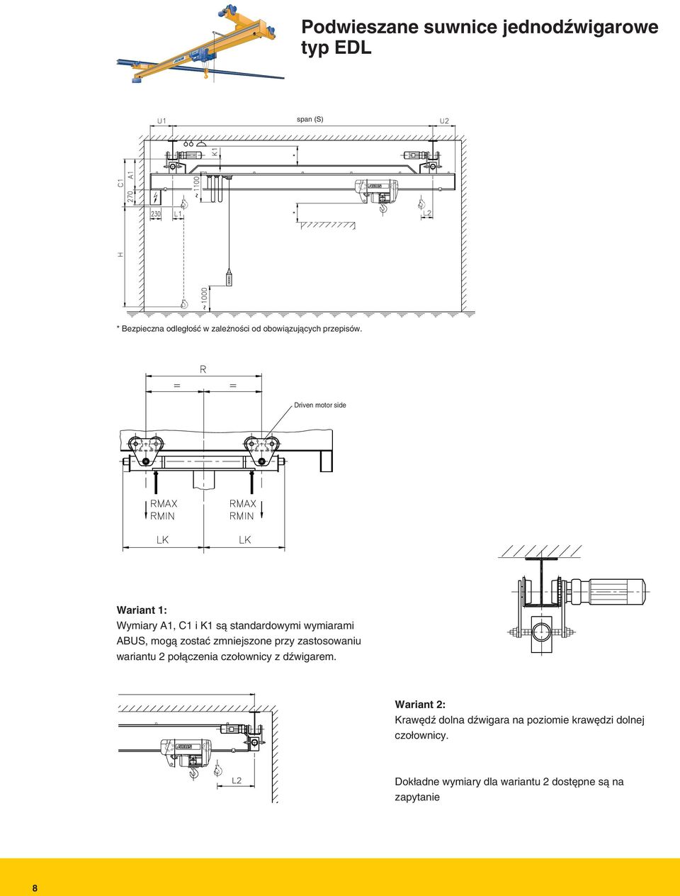 Driven motor side Wariant 1: Wymiary A1, C1 i K1 sà standardowymi wymiarami ABUS, mogà zostaç