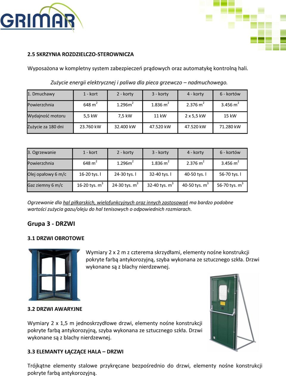 760 kw 32.400 kw 47.520 kw 47.520 kw 71.280 kw 3. Ogrzewanie 1 - kort 2 - korty 3 - korty 4 - korty 6 - kortów Powierzchnia 648 m 2 1.296m 2 1.836 m 2 2.376 m 2 3.456 m 2 Olej opałowy 6 m/c 16-20 tys.