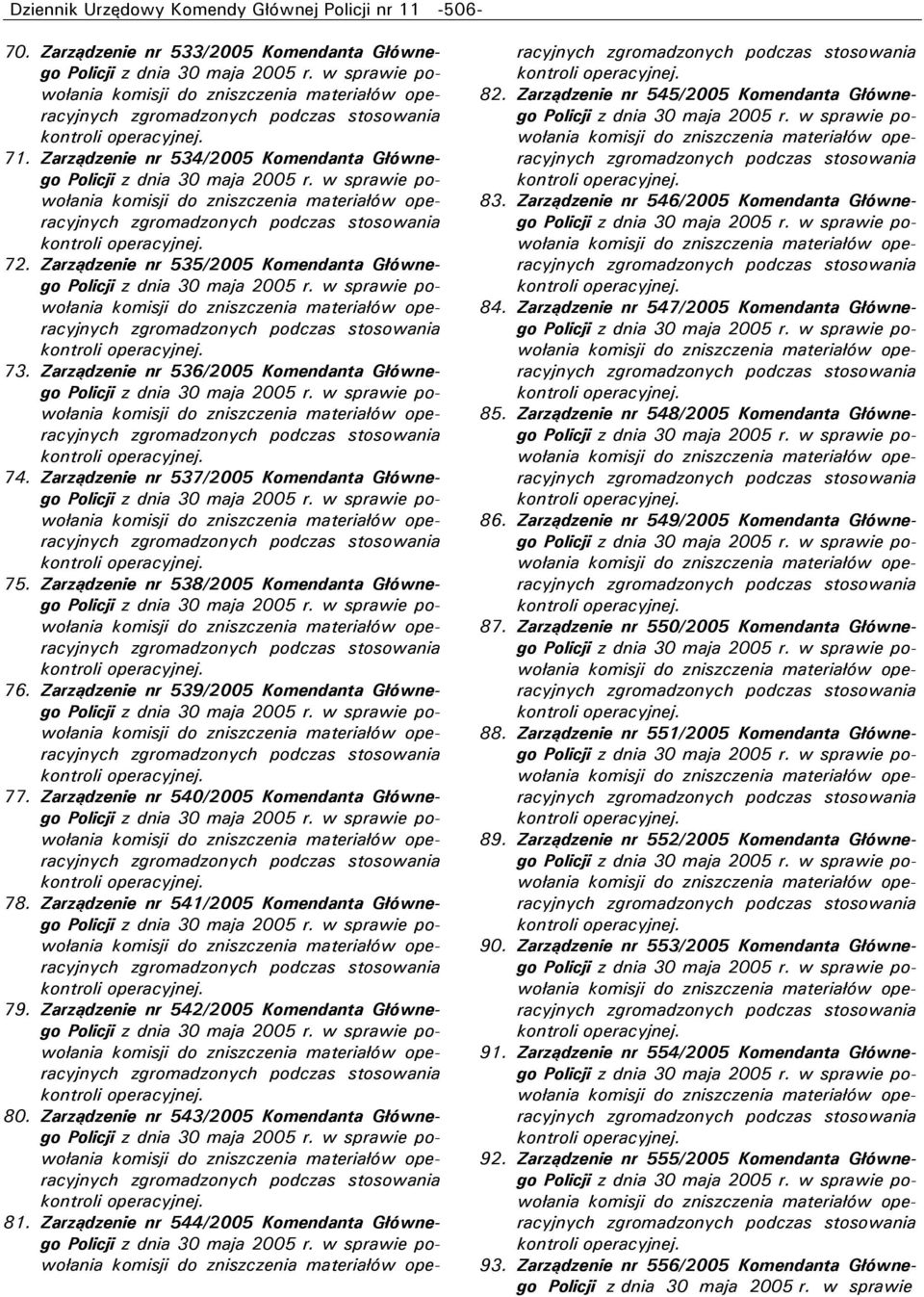 Zarządzenie nr 538/2005 Komendanta Głównego powołania 76. Zarządzenie nr 539/2005 Komendanta Głównego powołania 77. Zarządzenie nr 540/2005 Komendanta Głównego powołania 78.