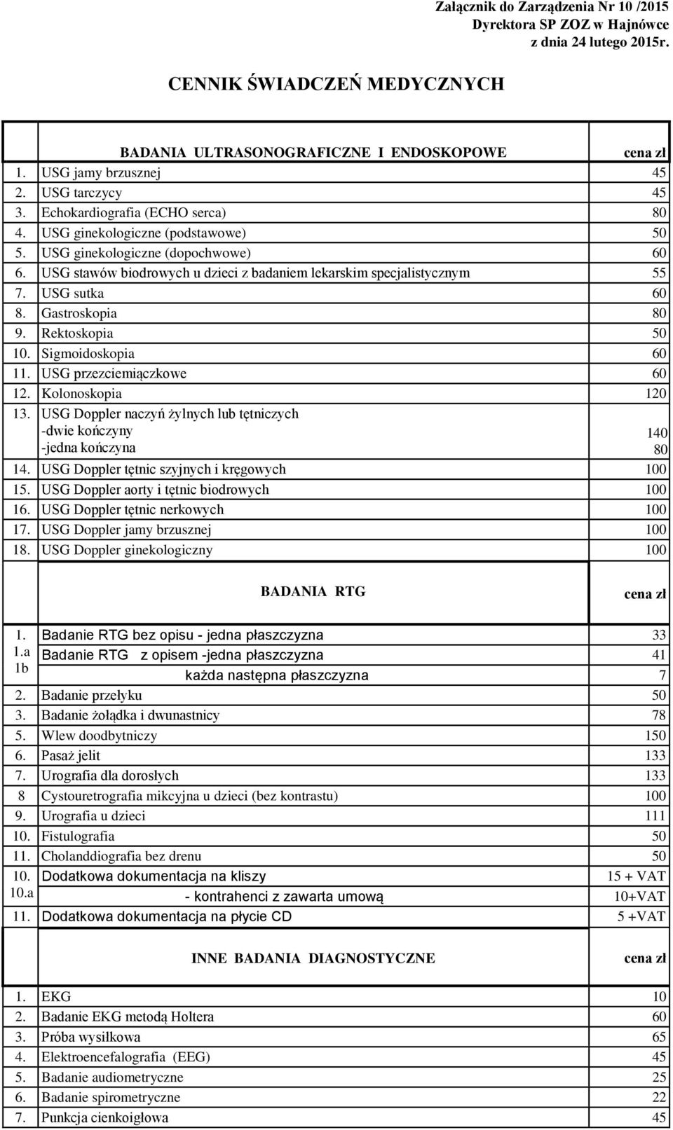 USG stawów biodrowych u dzieci z badaniem lekarskim specjalistycznym 55 7. USG sutka 60 8. Gastroskopia 80 9. Rektoskopia 50 10. Sigmoidoskopia 60 11. USG przezciemiączkowe 60 12. Kolonoskopia 120 13.