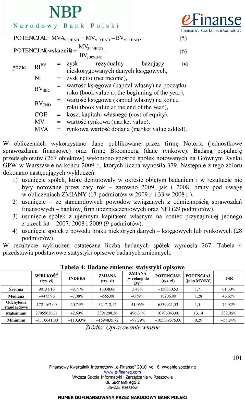 kapitału własnego (cost of equity), MV = wartość rynkowa (market value), MVA = rynkowa wartość dodana (market value added).