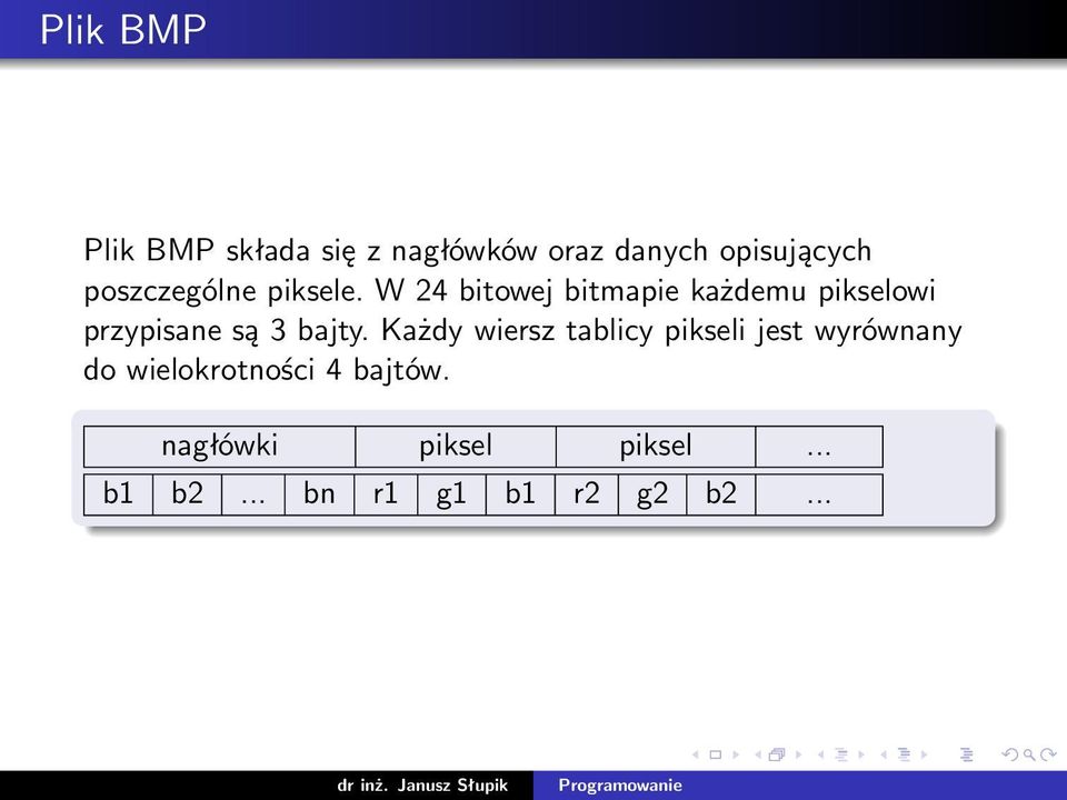 W 24 bitowej bitmapie każdemu pikselowi przypisane są 3 bajty.