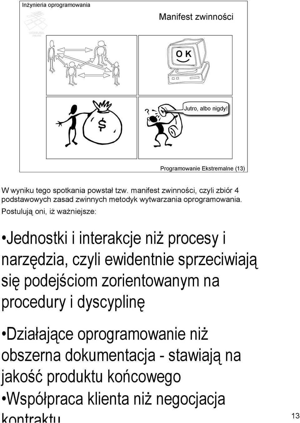 manifest zwinności, czyli zbiór 4 podstawowych zasad zwinnych metodyk wytwarzania oprogramowania.