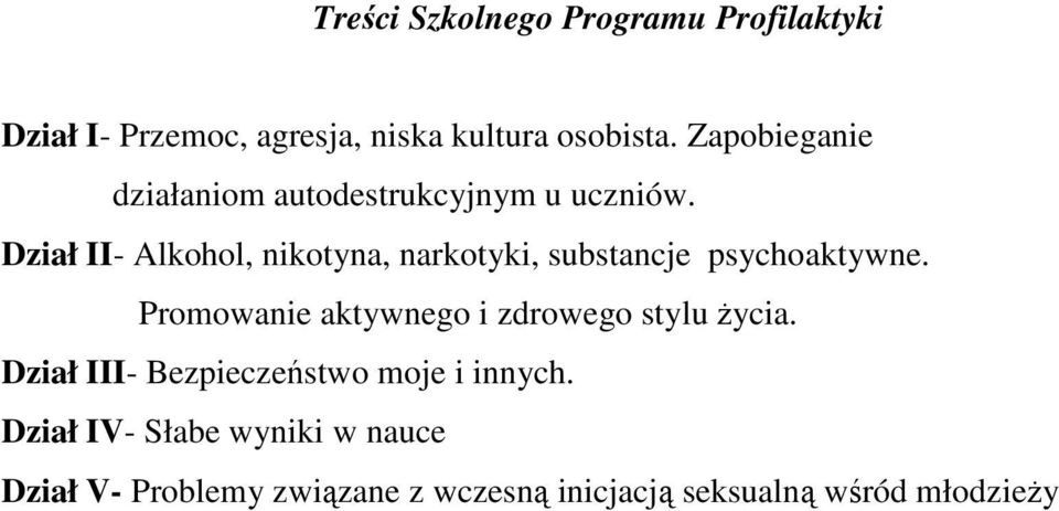 Dział II- Alkohol, nikotyna, narkotyki, substancje psychoaktywne.