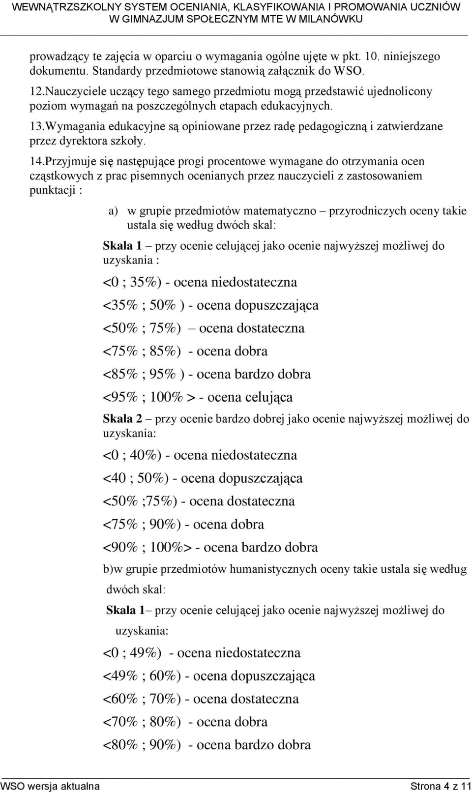 Wymagania edukacyjne są opiniowane przez radę pedagogiczną i zatwierdzane przez dyrektora szkoły. 14.