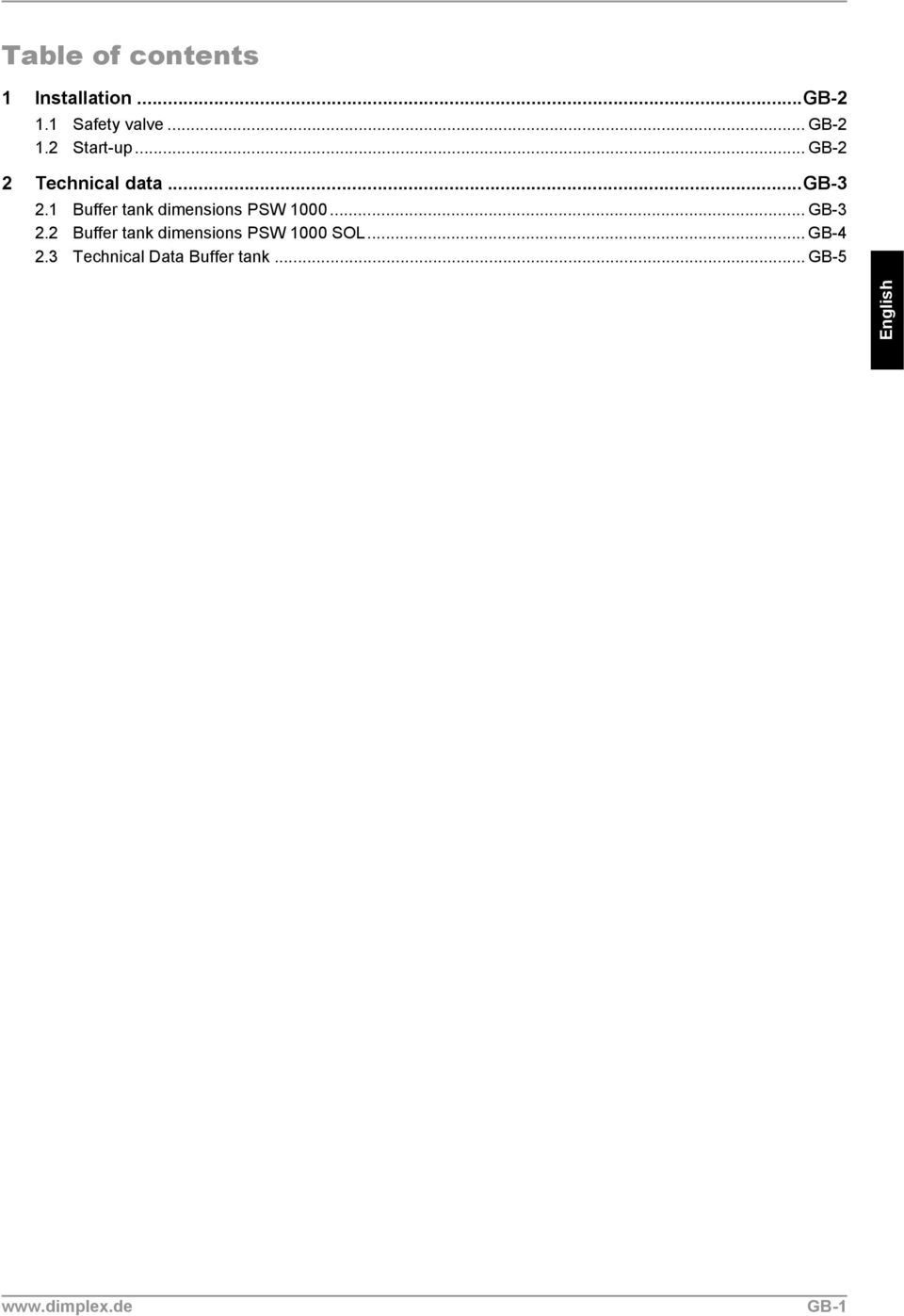 1 Buffer tank dimensions PSW 1000... GB-3 2.