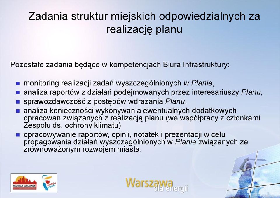 analiza konieczności wykonywania ewentualnych dodatkowych opracowań związanych z realizacją planu (we współpracy z członkami Zespołu ds.