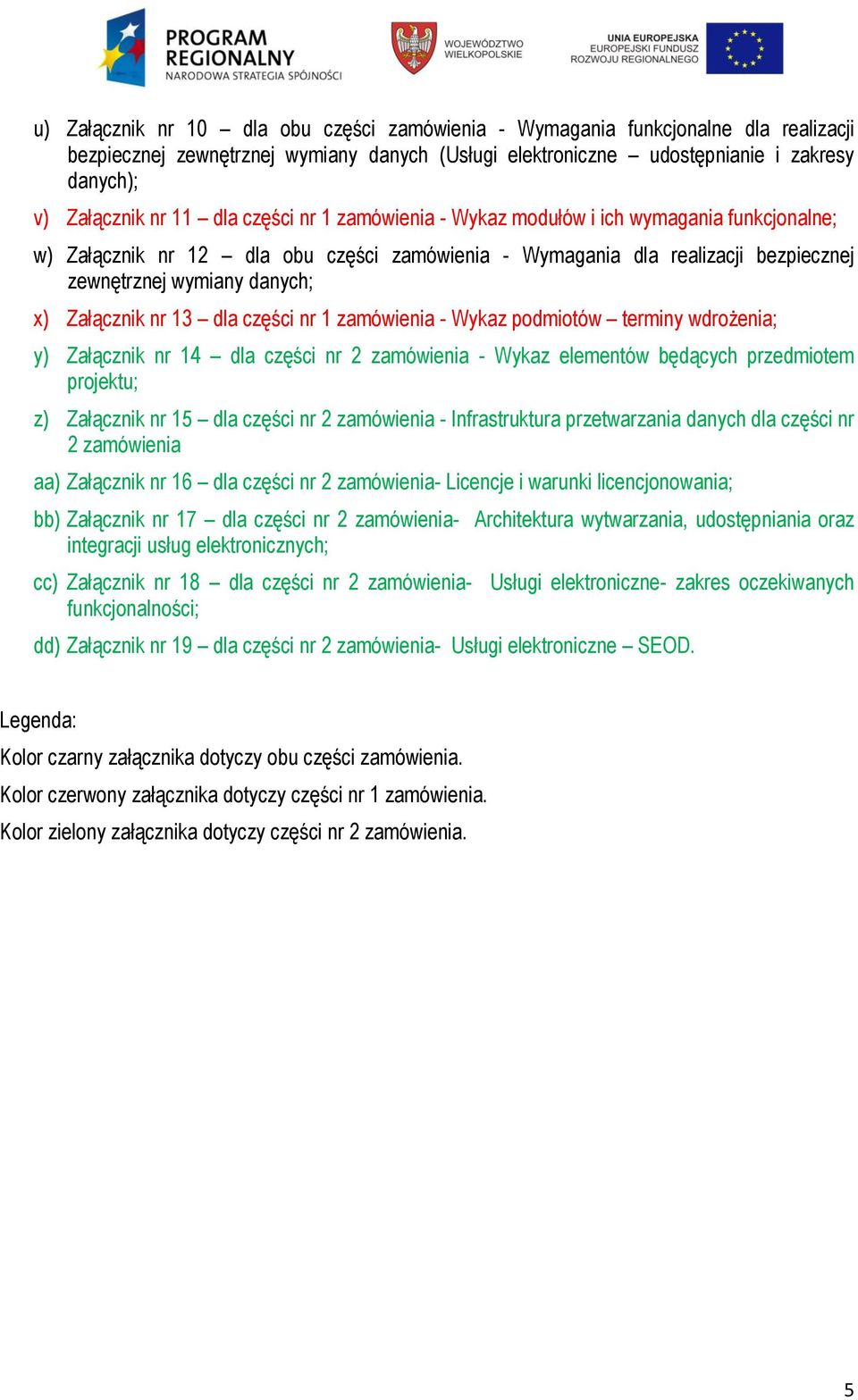 nr 13 dla części nr 1 zamówienia - Wykaz podmiotów terminy wdrożenia; y) Załącznik nr 14 dla części nr 2 zamówienia - Wykaz elementów będących przedmiotem projektu; z) Załącznik nr 15 dla części nr 2